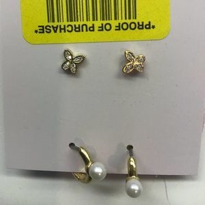 Kate Spade New 2 Pair Butterflies and Pearl Hoop Earrings